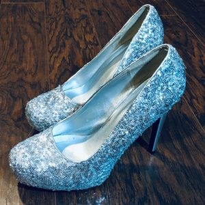 Silver Sequin Platform Heels
